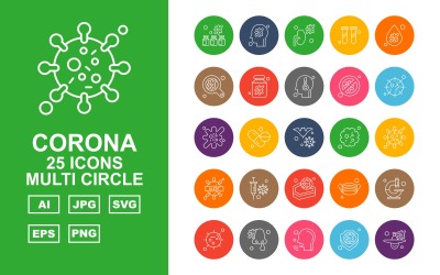 25 Premium Corona Virus Multi Circle Ikonuppsättning