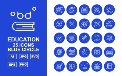 25 Premium Education Blue Circle Icon Set