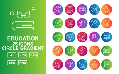 25 Premium Education Circle Gradient Icon Set