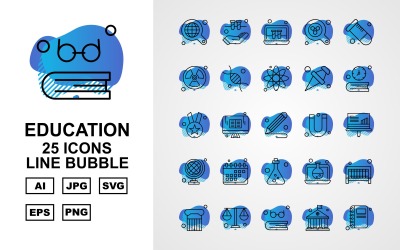 25 Premium Education Line Bubble Icon Set