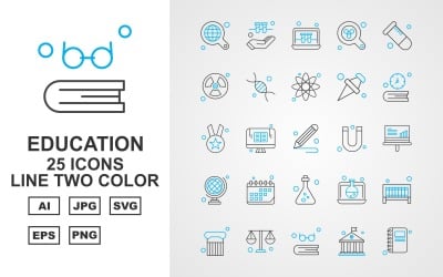25 Premium Education Line Two Color Icon Set