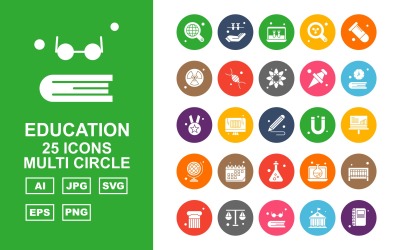 25 Premium Education Multi Circle Icon Set
