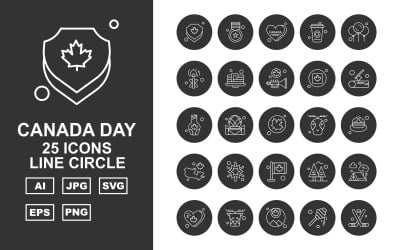 25 Premium Kanada dzień linii koło zestaw ikon