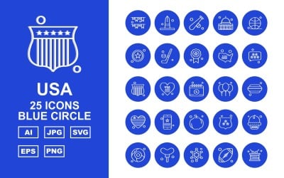 25 Premium USA Blue Circle Icon Set