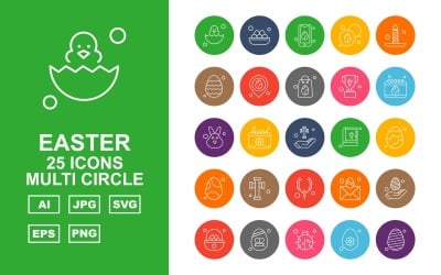 25 Premium Easter Multi Circle Icon Set