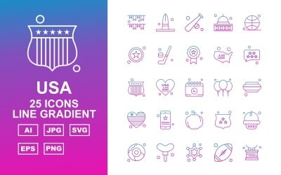 25 Premium USA Line Gradient Icon Set