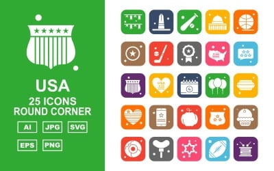 25 Premium USA Round Corner Icon Set