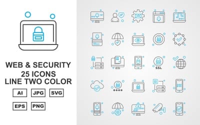 25 Premium Web And Security Line Two Color Icon Set