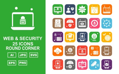 25 Premium Web i zestaw ikon okrągłego rogu zabezpieczeń