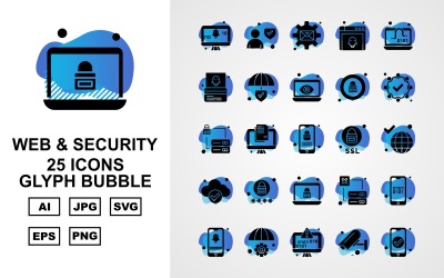 25 Premium Web ve Güvenlik Glif Balonu Simge Seti