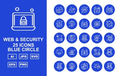25 Premium Web Ve Güvenlik Mavi Daire Simge Seti