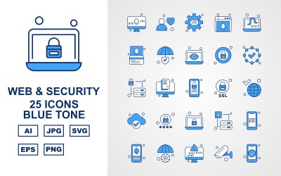 25 Premium Web ve Güvenlik Mavi Ton Simge Seti
