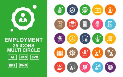 25 Premium Employment Multi Circle Icon Set