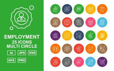 25 Premium sysselsättning Multi Circle Ikonuppsättning