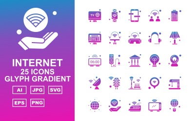 25 Conjunto de ícones de gradiente de glifo Premium Internet II