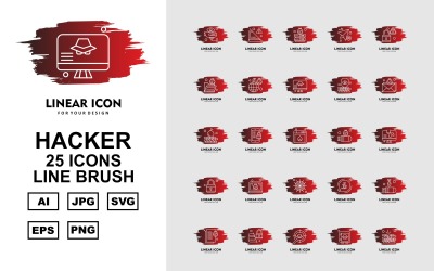 25 Conjunto de iconos de pincel de línea Premium Hacker