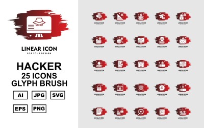 Ensemble d&amp;#39;icônes de 25 pinceaux de glyphes premium Hacker