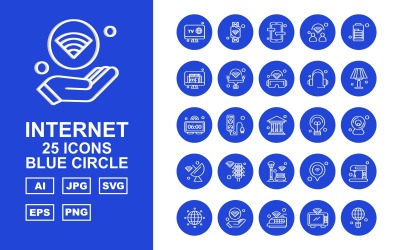 25 Ensemble d&amp;#39;icônes de cercle bleu Premium Internet II
