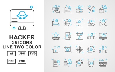 Ensemble d&amp;#39;icônes de couleur deux lignes de hacker premium 25
