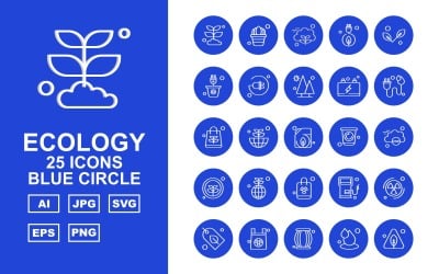 25 Premium Army War Blue Circle Icon Set