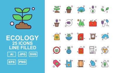 25 Premium Ecology Line Filled Icon Set