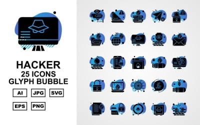 25 Premium Hacker Glyph Bubble Icon Set