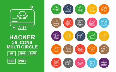25 Prémium Hacker Több Kör Ikonkészlet