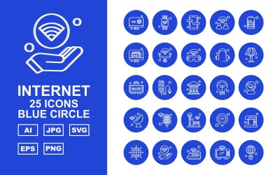 25 Premium Internet II blauwe cirkel pictogramserie