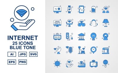 25 Premium Internet II Blue Tone Icon Set