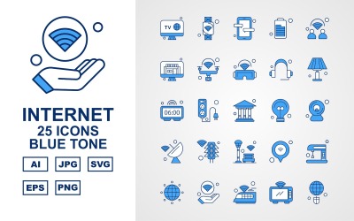 25 Premium Internet II Blue Tone Ikonuppsättning