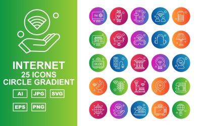 25 Premium Internet II Circle Gradient Ikonuppsättning