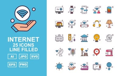 25 Premium Internet II Line Filled Icon Set