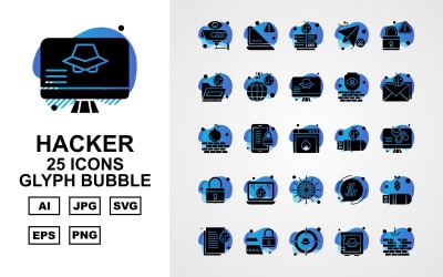Sada ikon 25 prémiových hackerů glyfů bubliny