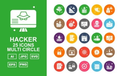 Zestaw ikon 25 Premium Hacker Multi Circle