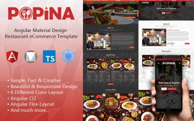 Popina - Modèle de commerce électronique de restaurant de conception matérielle angulaire 17 + modèle de site Web de panneau d&amp;#39;administration