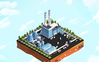 Cartoon Low Poly City Factory 3D Model