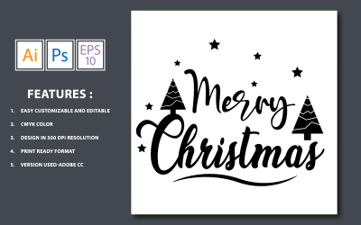 Joyeux Noël Design avec texte noir et arbre - Illustration