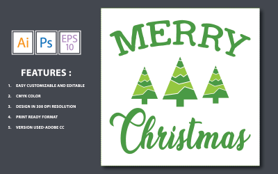 Merry Christmas Tree and Text Design - Illustration