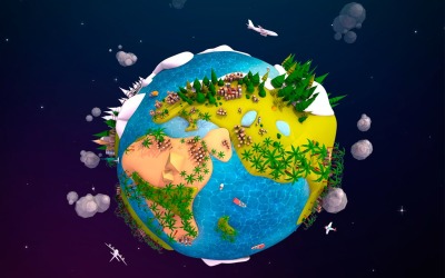 Rajzfilm Lowpoly Earth Planet 2 UVW 3D modell