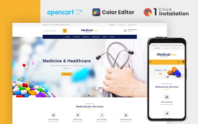 Responsive Medical Care Medicine Store OpenCart Template #139951