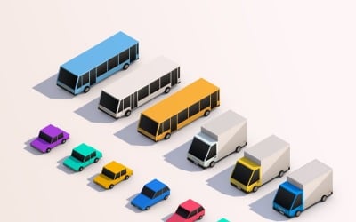 Cartoon Low Poly City Cars Pack 3D Model