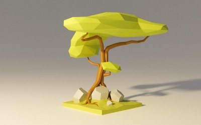 3D model džungle stromu s nízkou poly