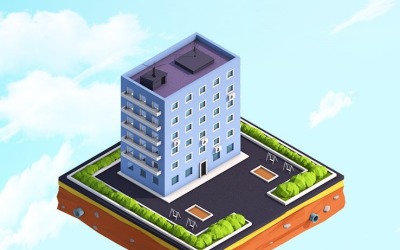Tecknad film med låg poly bostadshus 3D
