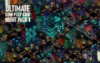 Ultimate Low Poly City Night Pack 1 Modello 3D