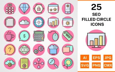 25 Seo Filled Circle Icon Set