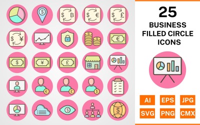 25 Business Filled Circle Icon Set