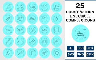 25 Construction Line Circle Complex Icon Set