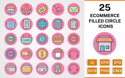 25 Ecommerce Filled Circle Icon Set