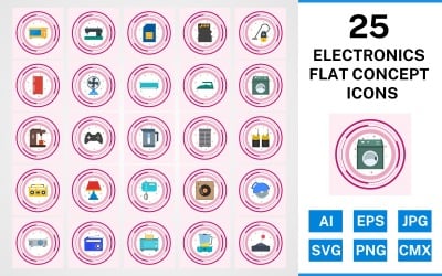 25 Electronic Devices Flat Concept Icon Set