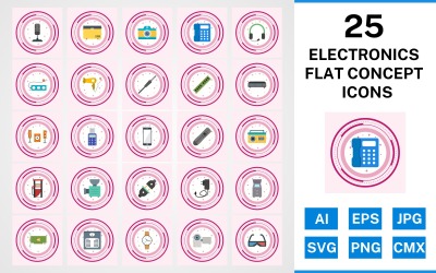 25 електронних пристроїв плоских концепція набір іконок